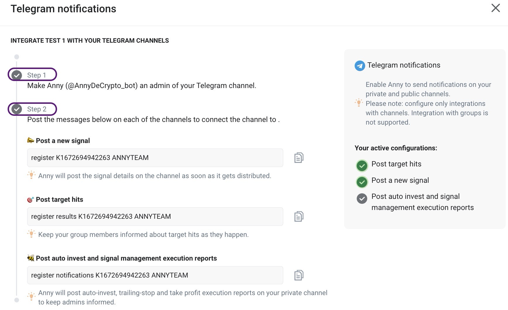 Telegram integration – Anny smart trading